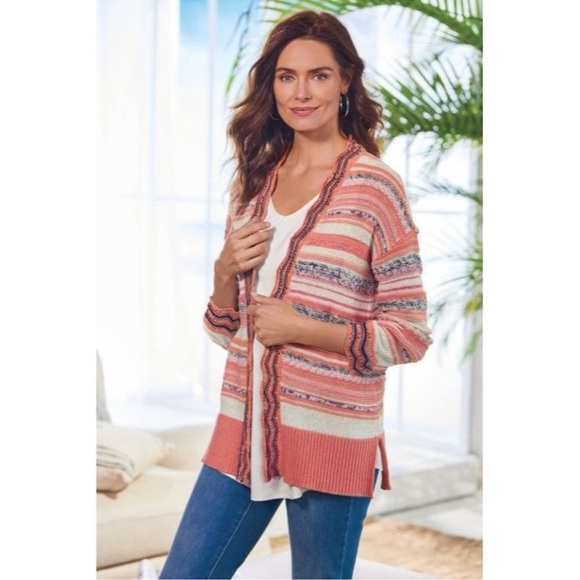 Soft Surroundings Womens Artist Cardigan Multi Color Knit Sweater Size Medium - Picture 1 of 9